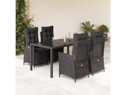 Juego de comedor de jardín de 5 piezas con cojines de mimbre negros de DKD Home Decor