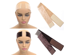 Banda ajustable para peluca de terciopelo marrón y nude, antideslizante, flexible, paquete de 2