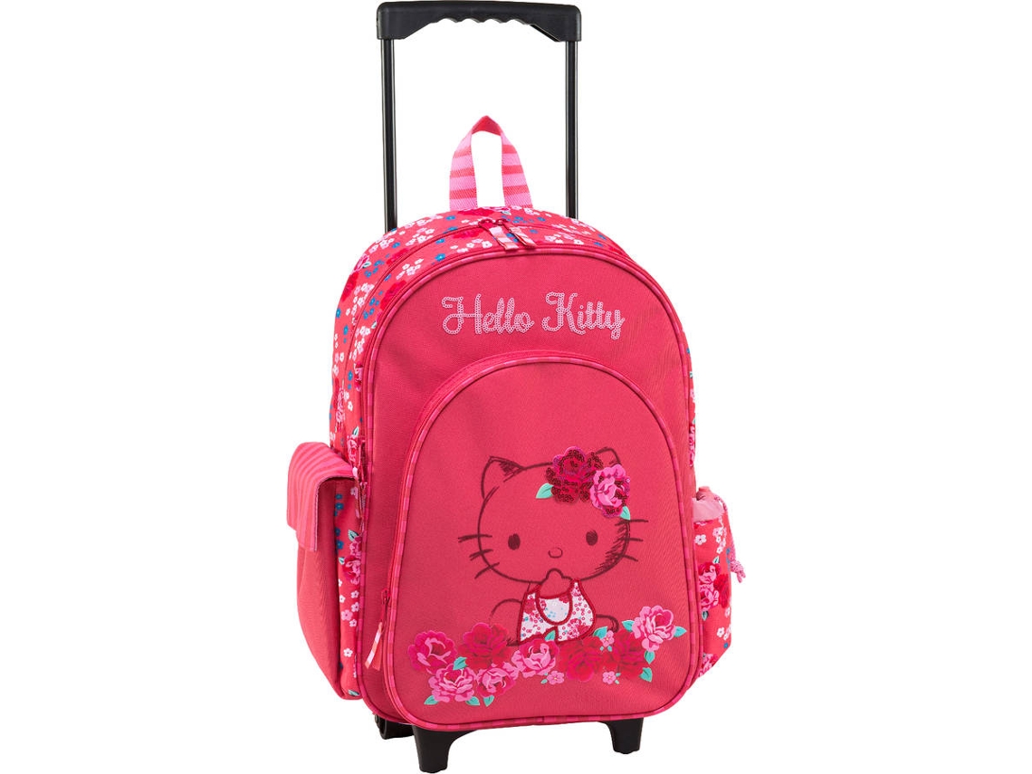 Mochila con Ruedas HELLO KITTY Peluche Patch (Rosa - Poliéster - 30x14x44cm)