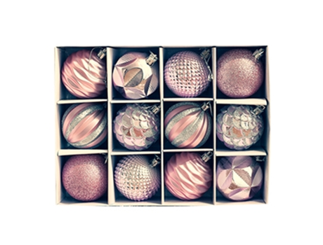 12 piezas Bola de Navidad Árbol de Navidad Decoraciones colgantes Conjunto de adornos de Navidad inastillables, rosa