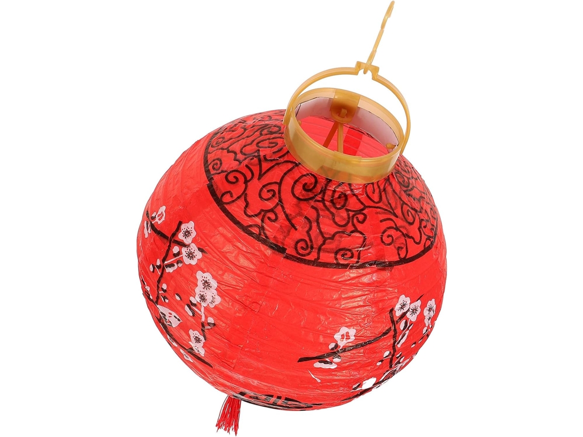 Farolillos Decorativos Plegables De Papel Japonés Rojo Con Estampado De Flores De Ciruelo Para Colgar.