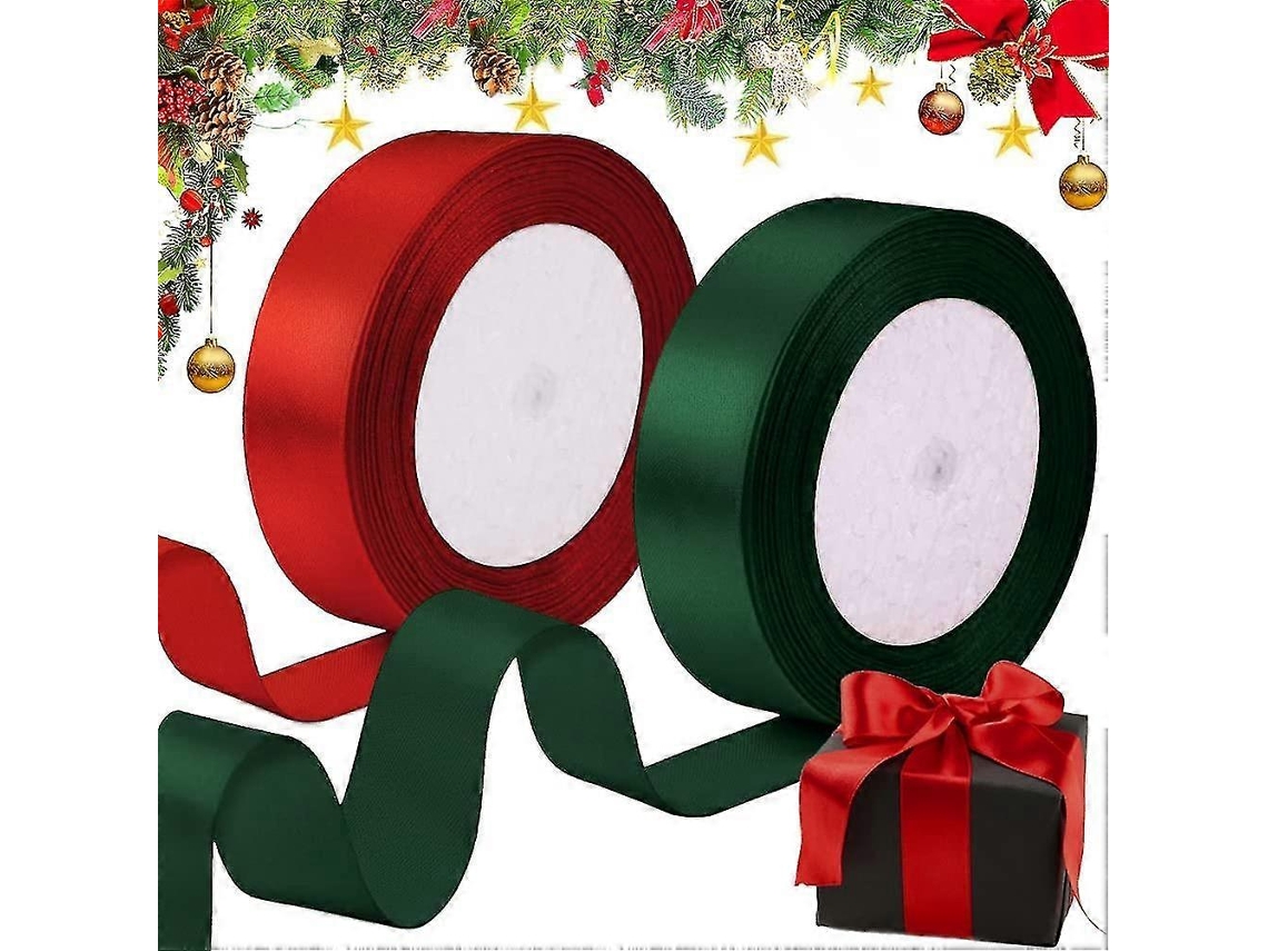 Omni-cinta De Seda Roja Y Verde Oscuro Para Regalos Navideños, Manualidades Y Decoraciones, 2 Rollos De 2cm De Ancho