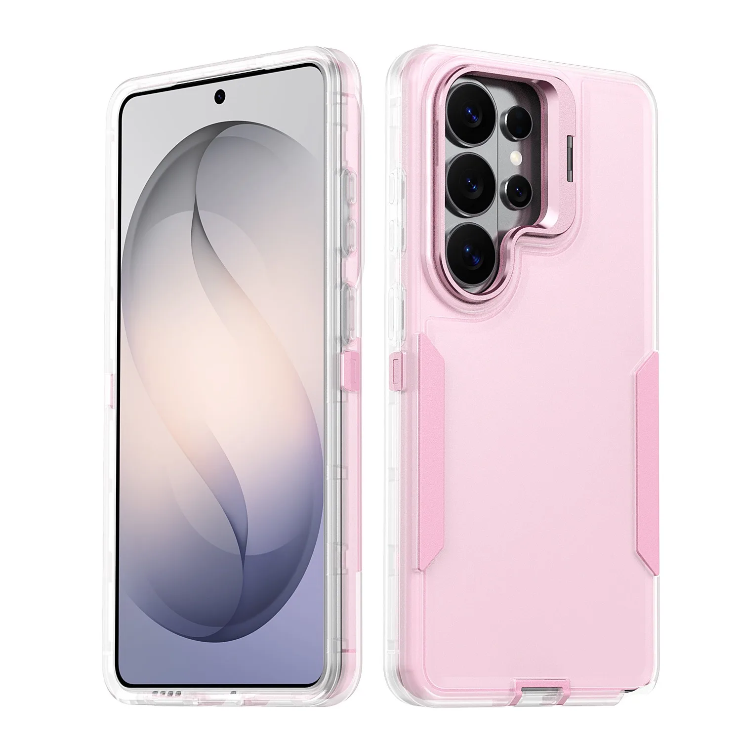 (rosa, Galaxy S25 Fe) Funda Protectora Integral De Material Híbrido Resistente Con Soporte De Lente De Aleación.