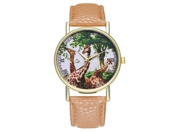 Reloj Analógico De Cuarzo Con Patrón De Jirafa Para Hombre Y Mujer De Cuero Pu Ocio (beige Amarillo)