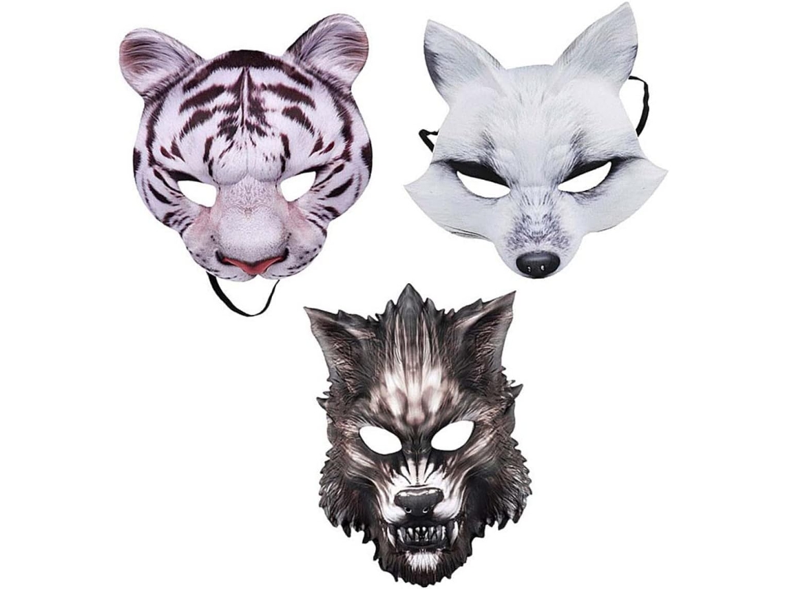 Acessórios De Halloween: Máscaras De Tigre, Lobo, Branca E Preta
