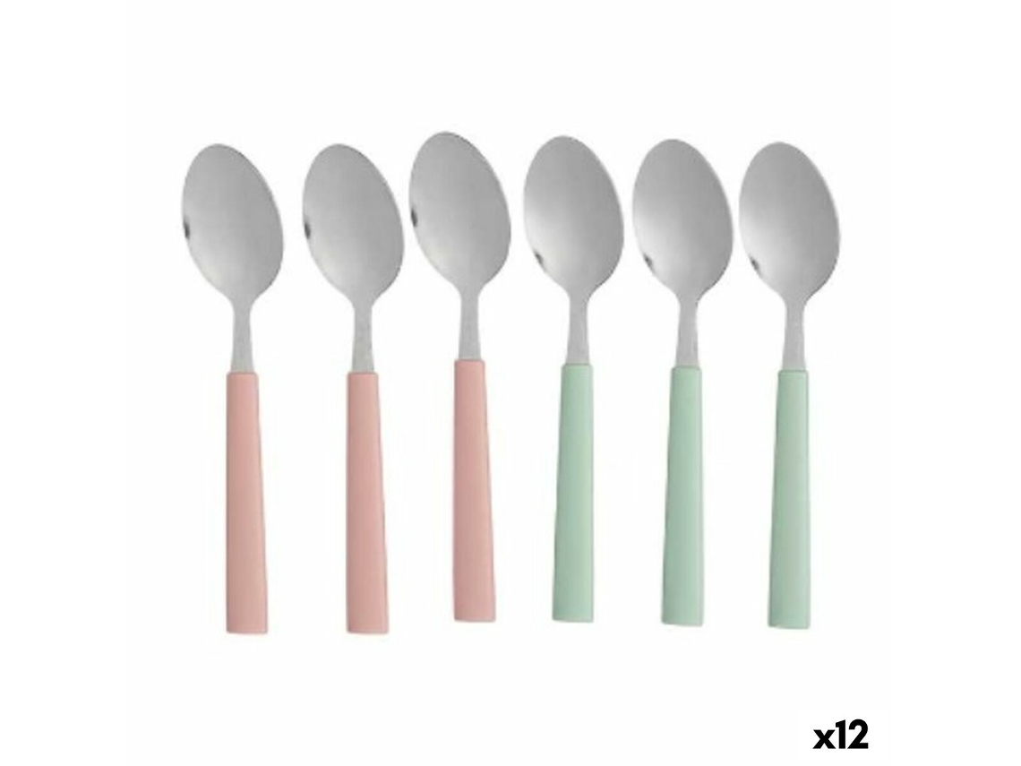 Set de Cucharas Verde Rosa Plateado Acero Inoxidable Plástico 18,7 cm (12 Unidades)