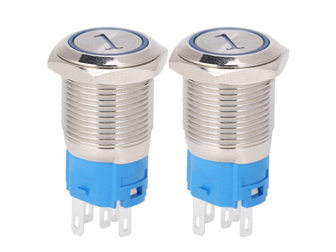 2 Interruptores Pulsadores Momentáneos De Reinicio De 5 Pines Y 16 Mm Con Led Azul, 12 V Cc, Ip65