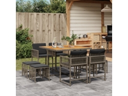 Juego de comedor de jardín de 9 piezas DKD Home Decor con cojines de mimbre gris