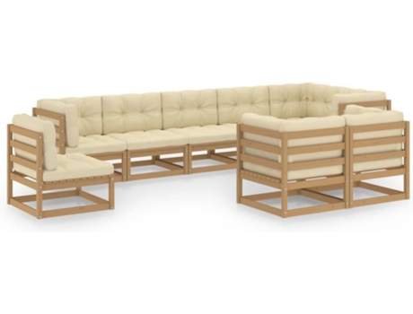 Conjunto 9 de muebles de jardín VIDAXL y cojines madera maciza pino