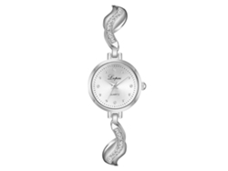 Reloj De Pulsera Para Mujer Con Brazalete De Aleación Y Diamantes De Imitación, Esfera Redonda, Cuarzo, Blanco/plata