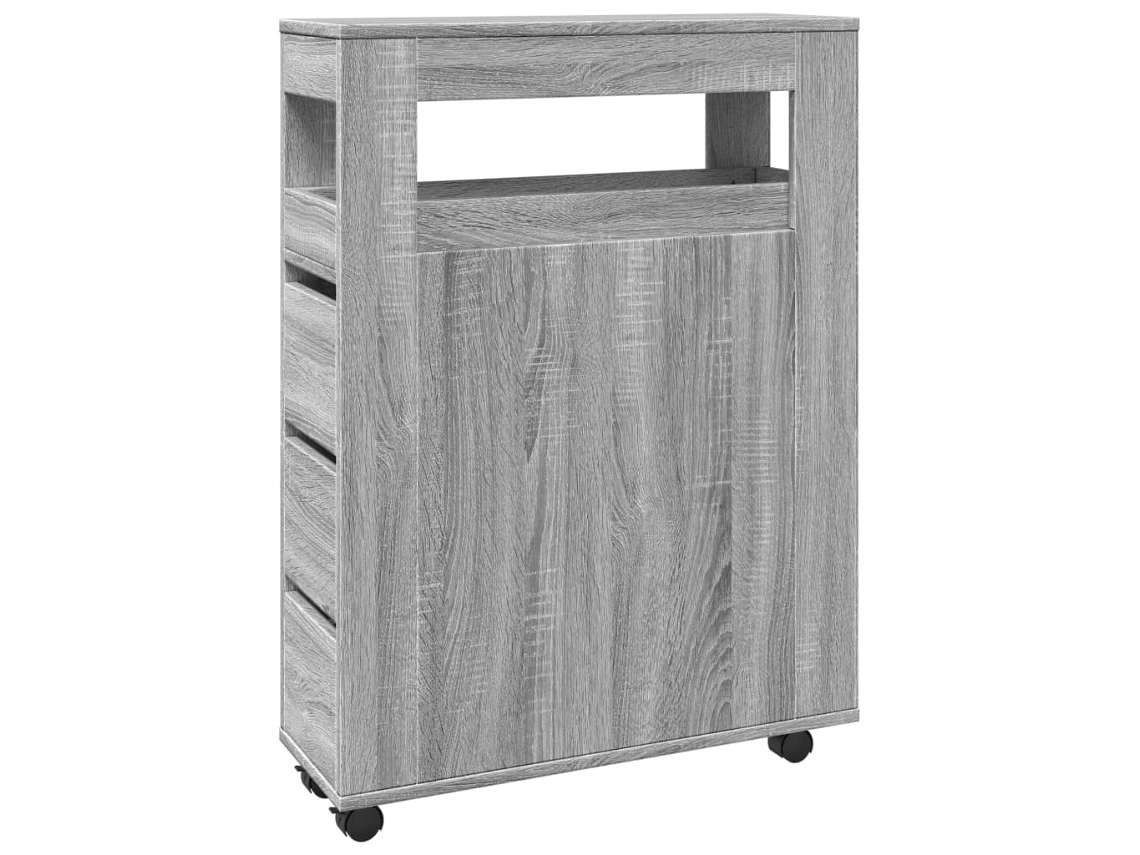 Mueble de baño estrecho con ruedas, derivados de la madera, gris, Sonoma EXCLUSIVO DE LA CASA