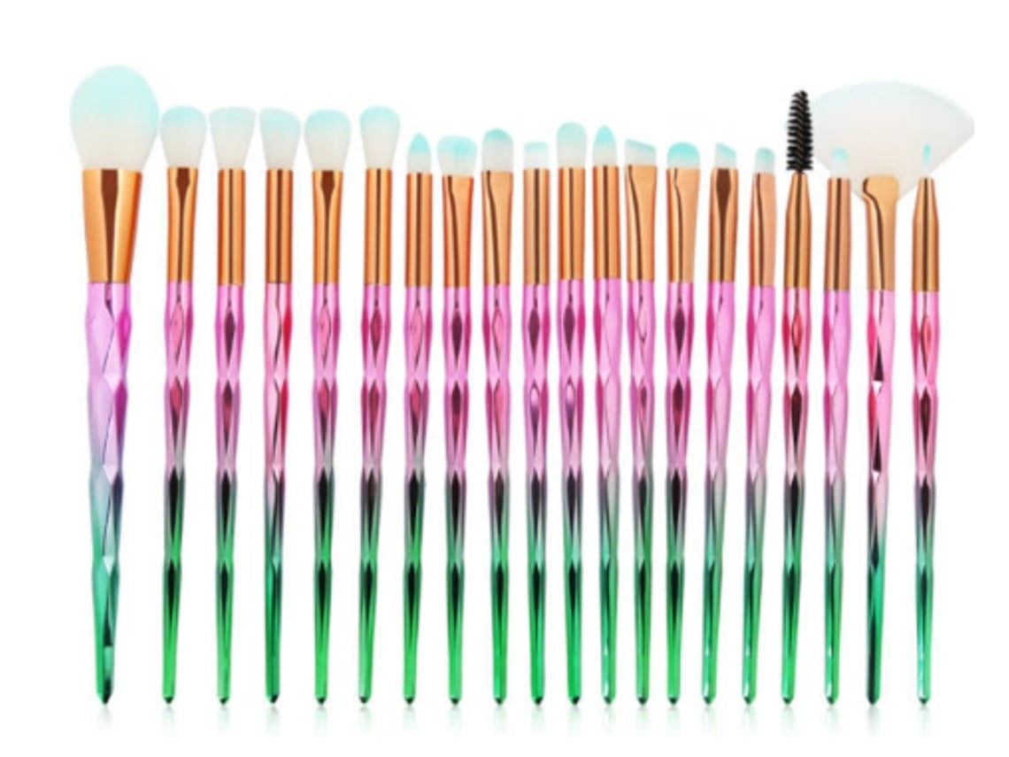 USHION - Juego de 20 brochas sintéticas profesionales para base de maquillaje, color rosa y verde