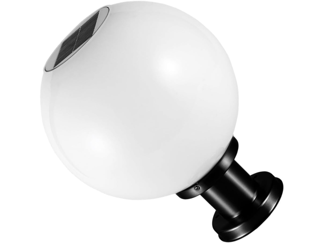 Elegante Lámpara Solar De Jardín Con Globo Esférico Blanco De 20 Cm En Acero Inoxidable Y Acrílico.