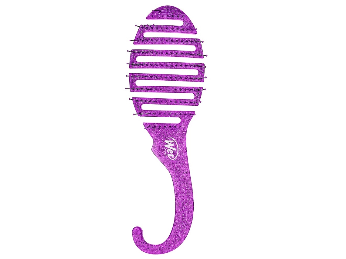 Cepillo desenredante húmedo con purpurina morada para peinar el cabello sin esfuerzo en la ducha