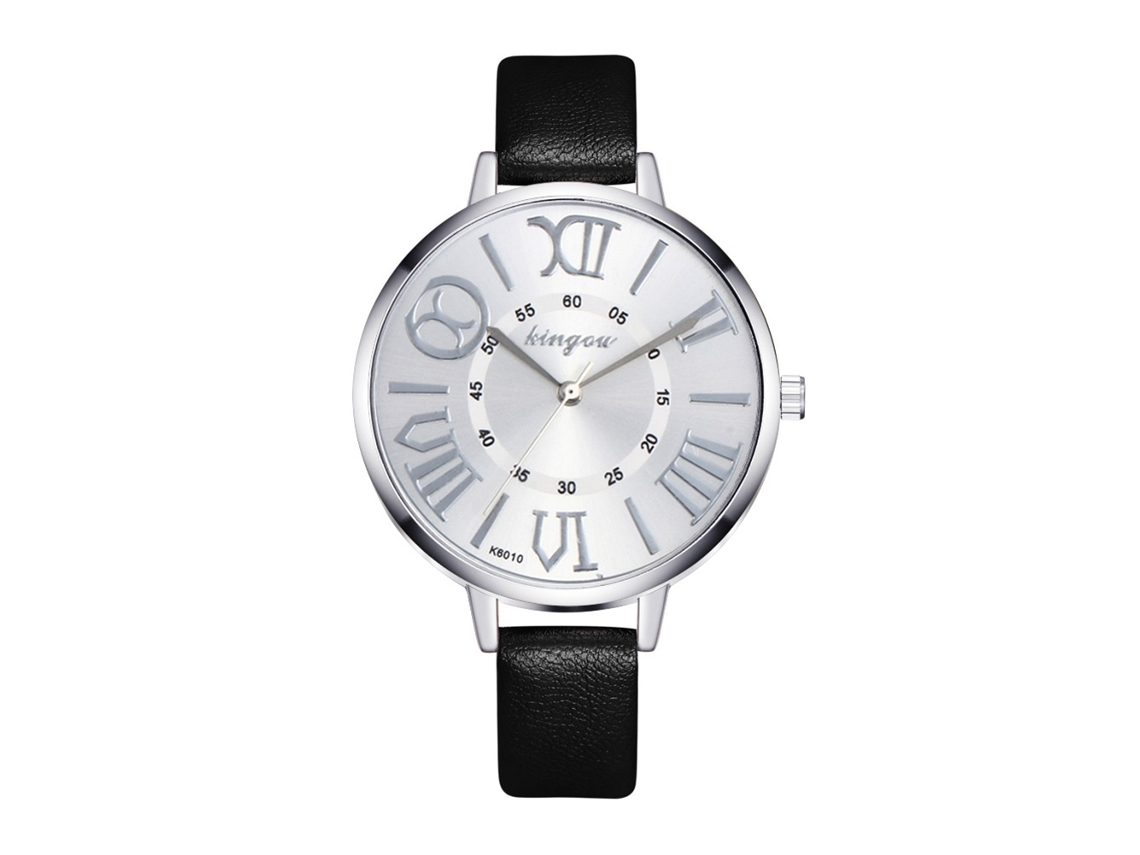 Reloj De Pulsera Coreano Para Mujer Con Correa De Cuero Negro Y Movimiento De Cuarzo Analógico.