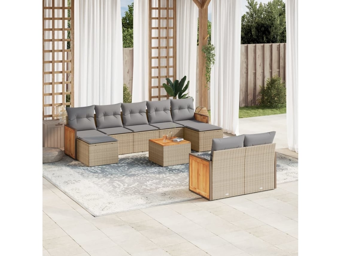 Conjunto de 10 sofás de jardín con cojines de mimbre beige de DKD Home Decor