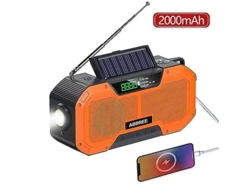 Radio de emergencia portátil Panoona IPX5 con manivela solar, resistente al agua, AM/FM, escaneo automático y 2000 Hz para exteriores