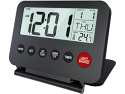 Reloj despertador digital portátil Yuysan Des14 para viajes. Pantalla digital, alarma, temporizador, función de repetición, retroiluminación y funciona con pilas.
