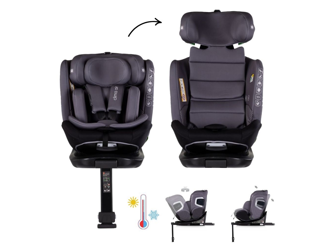 Silla de coche Chipolino Clima Air Antracita, tamaño I, con control de temperatura y rotación de 360° (40 x 150 cm)