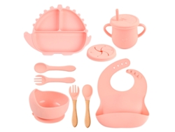 Conjunto De Louça Infantil/para Bebês Yuysan Em Silicone Em Forma De Dinossauro, 9 Peças Rosay12)