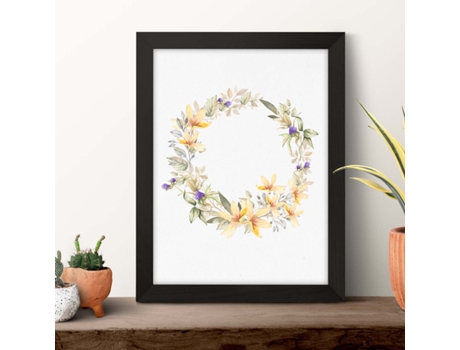 Póster NACNIC de Coronas Florales. Corona Floral Amarilla, Ilustrada con Diseños de Flores, Plantas, y Animales.