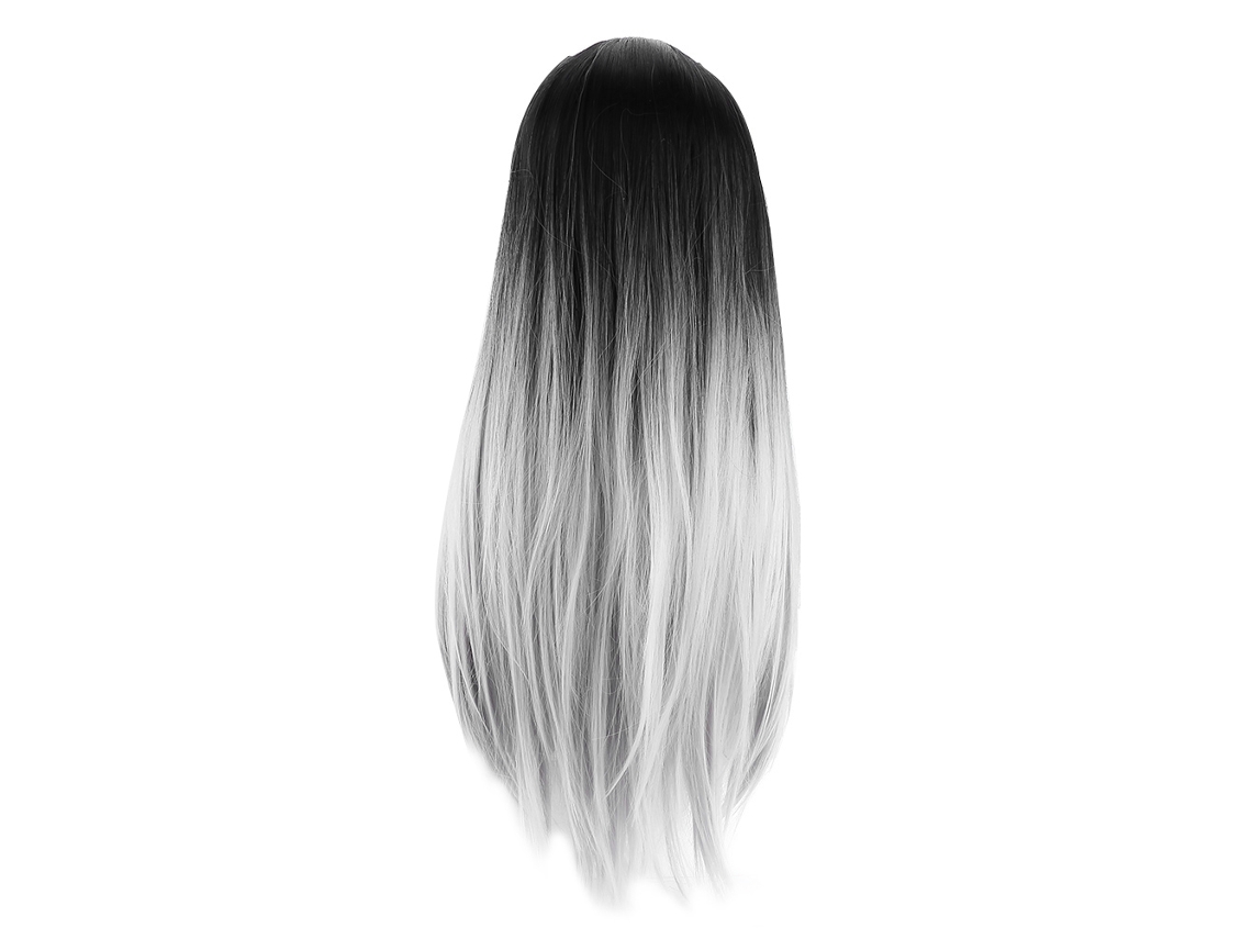 Peluca de cabello sintético largo, liso, negro y gris, resistente al calor, para cosplay, modelo 2026.
