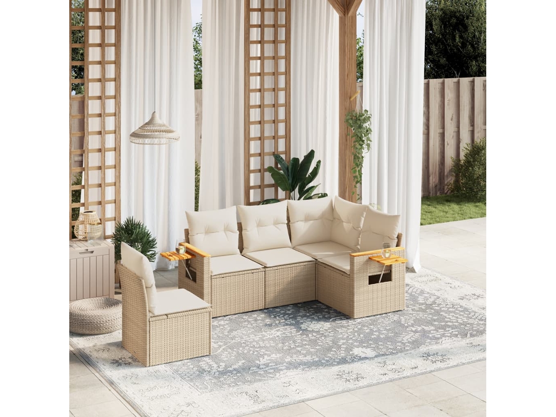 Conjunto de 5 sofás de jardín con cojines de mimbre beige Dkd Home Decor