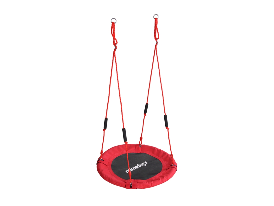 Relaxdays Columpio Nido, Asas Acolchadas, Niños, Ajustable, Exterior, Ø: 80 Cm, Hasta 100 Kg, Rojo