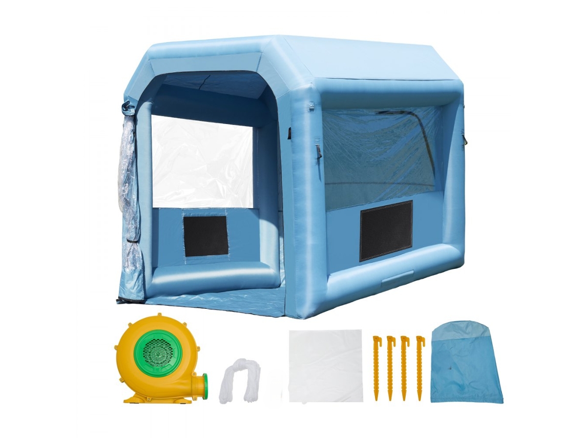 Cabina de pintura inflable de 3,9 x 2,4 x 2,4 m con filtros de carbón y ventilador Tekmaquinas