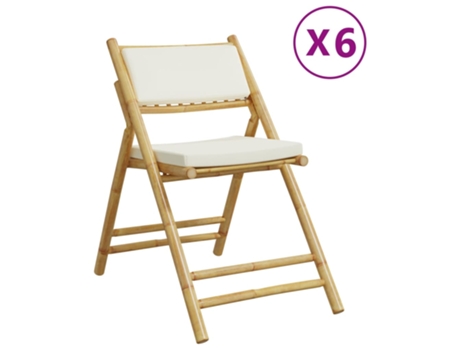 Conjunto 6 Sillas de bistró plegables con cojines VIDAXL bambú blanco crema