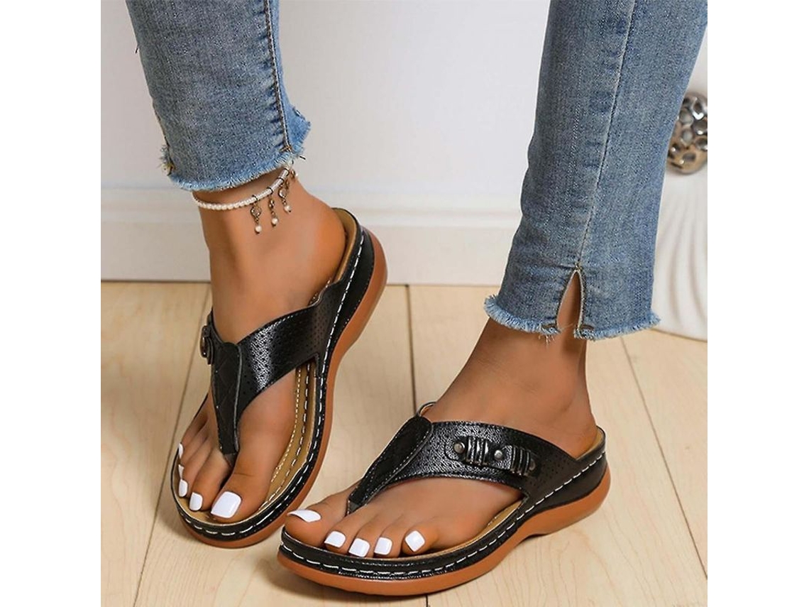 2026-sandalias Ortopédicas Para Mujer Con Suela Ergonómica Zuecos Wedge Para Playa Y Ocasiones Casuales 35 Negro