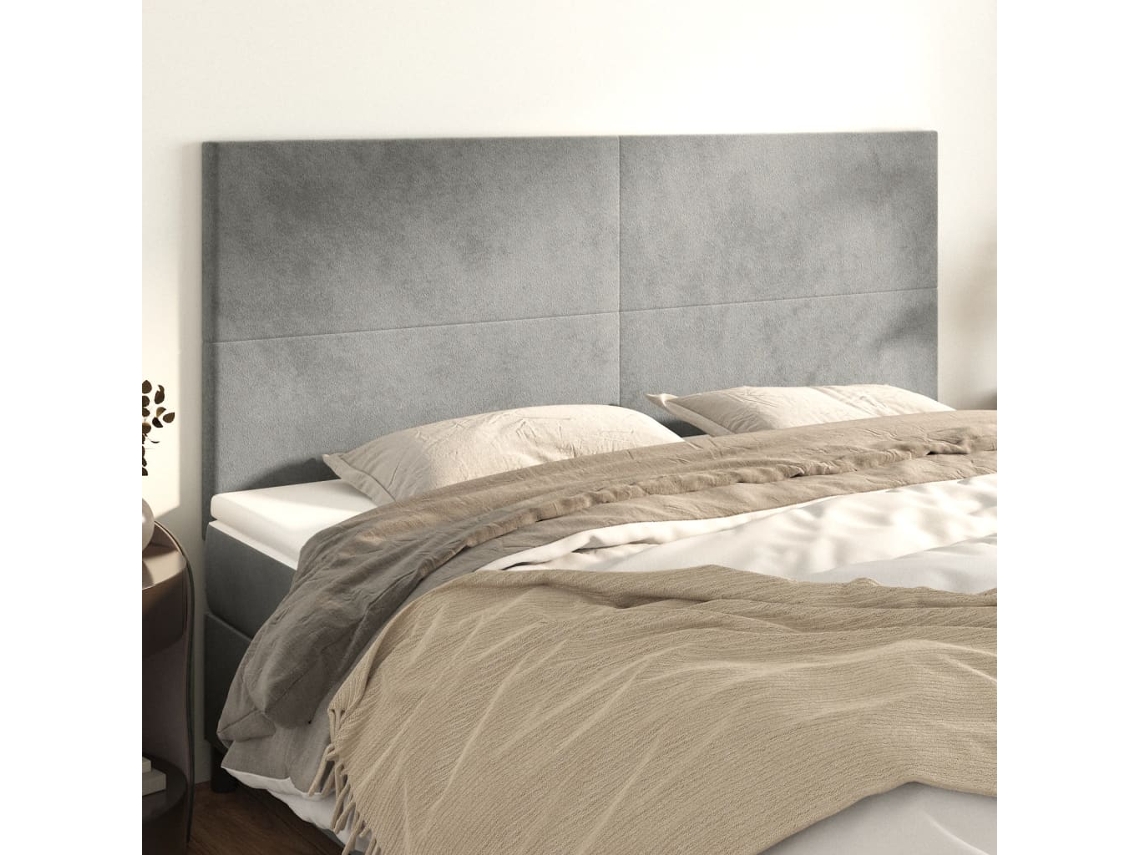 Cabeceros 4 Unidades De Terciopelo Gris Claro 90x5x78/88 Cm