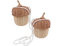 Juego De 2 Bolsos Cruzados Para Niños Y Niñas En Forma Y Decoración De Cesta De Ratán Tejido Indonesio.