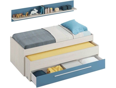HABITDESIGN Cama infantil doble con estante y cajón Rex (207,5 cm x 52,5 cm x 87 cm 117 cm x 73,3 cm x 95 cm)