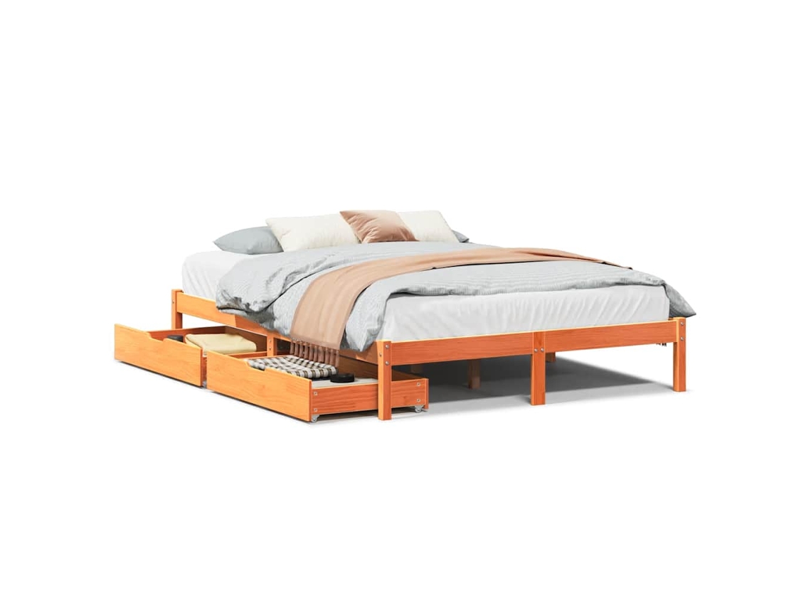 Maison Exclusive - Cama Sin Colchón Madera Maciza De Pino Marrón Cera 120x200 Cm
