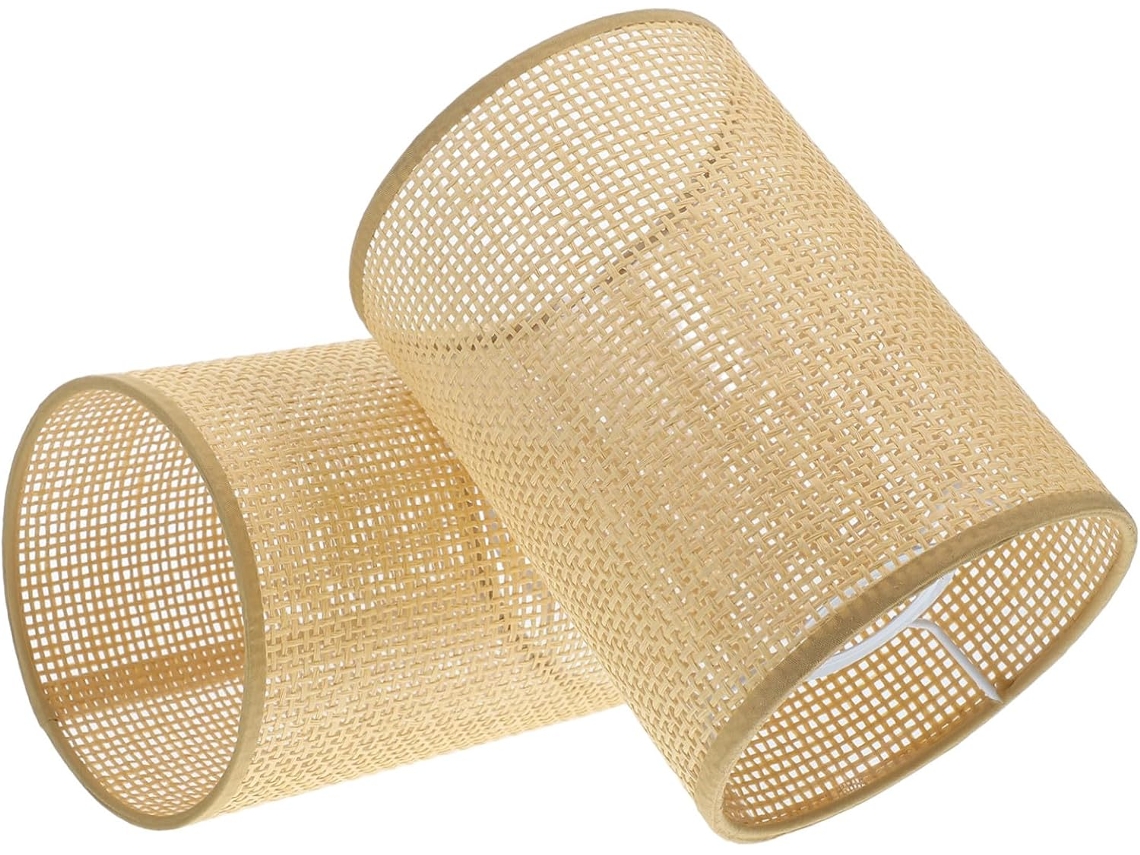 Lámpara Colgante Versátil De Ratán Tejido E27e14, Juego De 2, Diámetro 4,2 Cm, Tejido Natural.
