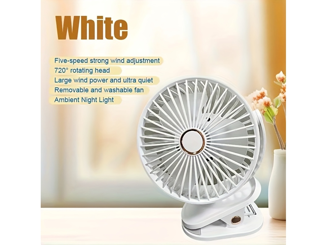 Mini Ventilador Recargable Por Usb, Elegante Luz Nocturna Led 2026, Batería De Larga Duración Y Potente Flujo De Aire. Fácil De Usar.