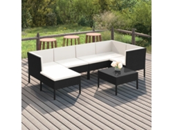 Conjunto de jardín de 7 piezas con cojines, mimbre sintético negro, DKD Home Decor