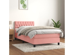 Cama Box Spring Con Colchón Terciopelo Rosa 90x190 Cm
