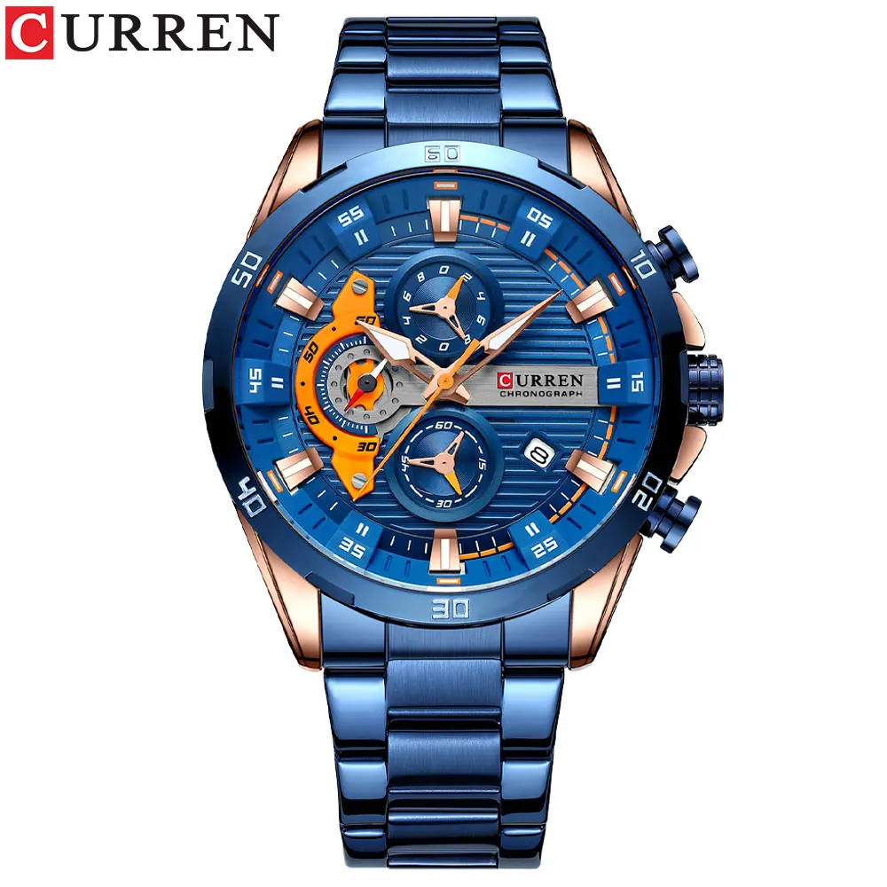 (azul) Reloj Para Hombre, Deportivo, Resistente Al Agua, Con Cronógrafo Y Fecha.