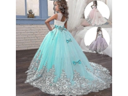 Vestido De Fiesta Infantil Para Niñas Princesa Longo Con Encaje Azul Formal 4-14 Años 13 406 Azul