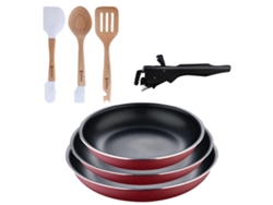 Juego De 3 Sartenes Ø18ø20ø24cm Clickcook Con Mango Extraíble Y Utensilios De Cocina