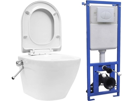 Inodoro VIDAXL WC de Pared Sin Bordes Cisterna Oculta Cerámica Blanco