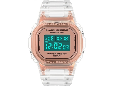 VEANXIN Relojes Reloj de pulsera impermeable con alarma y correa de resina transparente-oro rosa