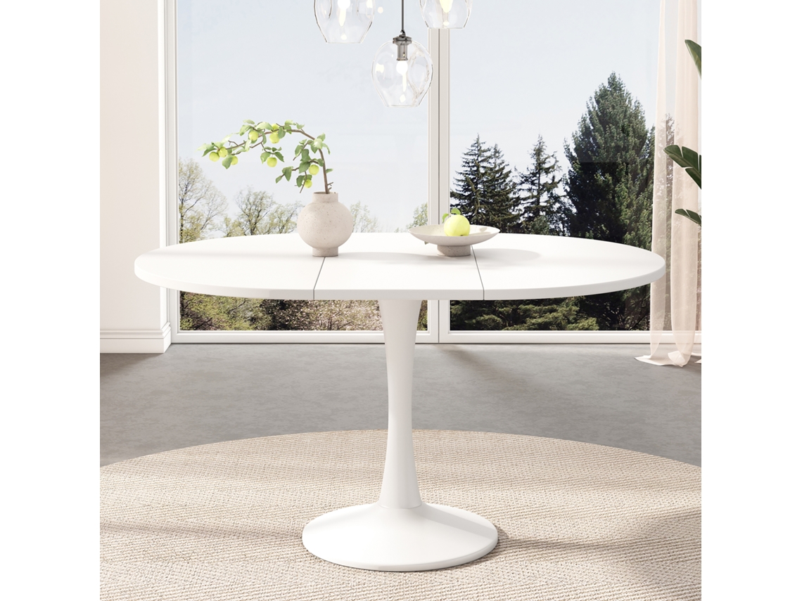 Mesa de comedor retráctil ovalada Mobrio 100/140 x 100 x 75 cm MDF blanco