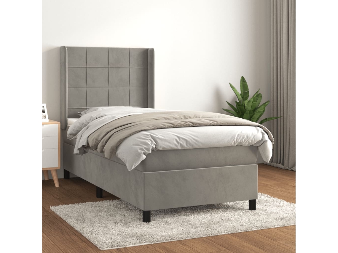 Estructura De Cama Con Muelles/Colchón 90X190 Cm Terciopelo Gris Claro