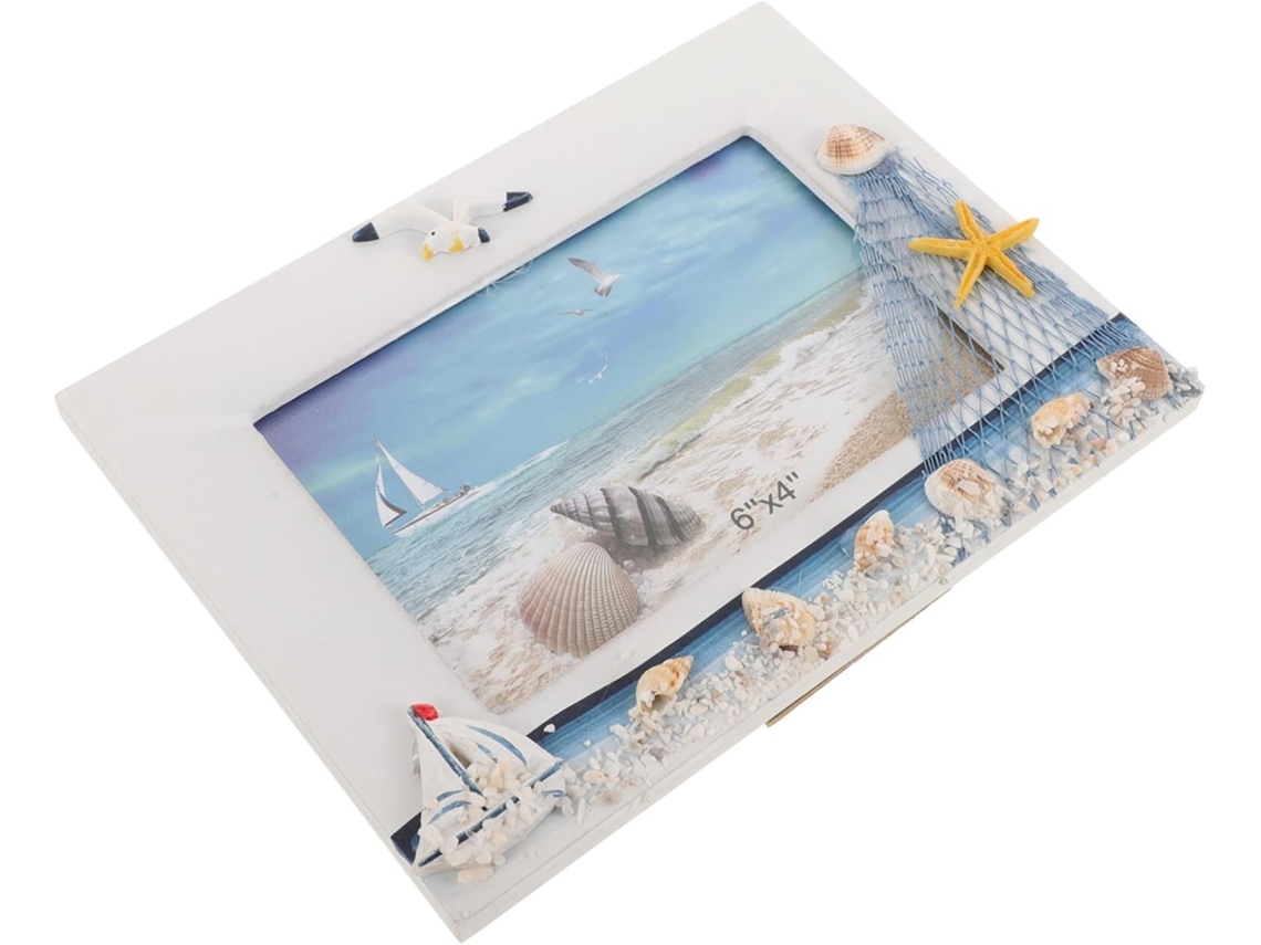 Marco Fotos Mediterráneo Horizontal Madera 15 Soporte Decorativo Temática Playera Conchas Marinas Decoración