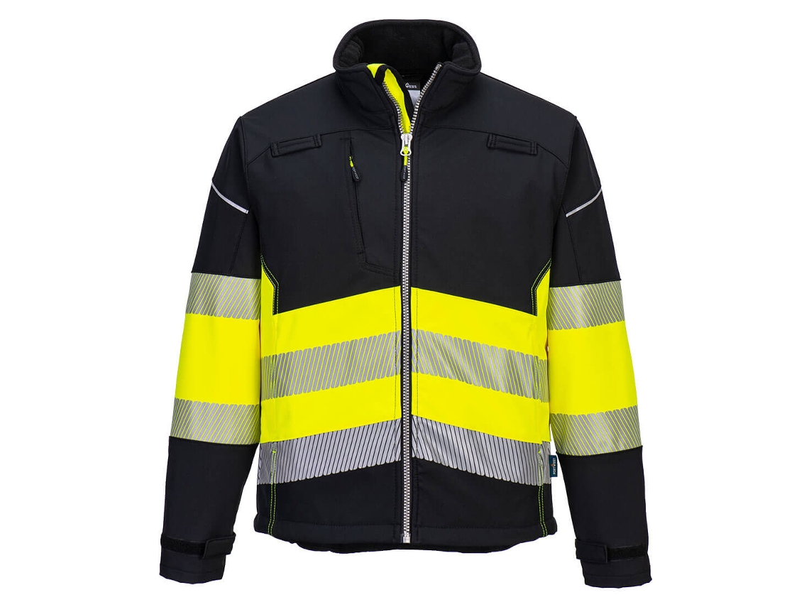 Chaqueta softshell de alta visibilidad Portwest Pw3, clase 1, negra y amarilla, talla S (3 capas)