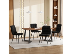 Conjunto Comedor 5 Piezas - Mesa De Comedor 117x68 Cm - Madera, Patas Metálicas Negras, Mdf Nogal - Sillas Terciopelo Negras
