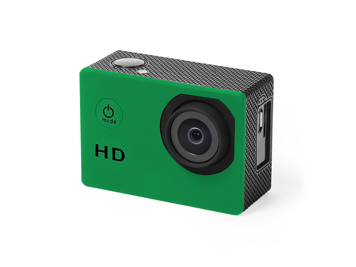 Cámara deportiva 720p. Pantalla LCD de 2 pulgadas. 14 accesorios. Multilingüe. Batería de 900 mAh.